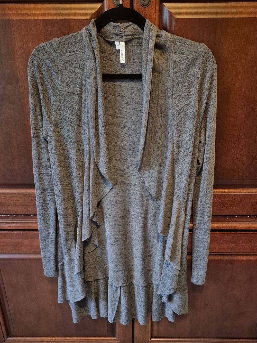 Studio Y Gray Ruffle-Front Open Cardigan
